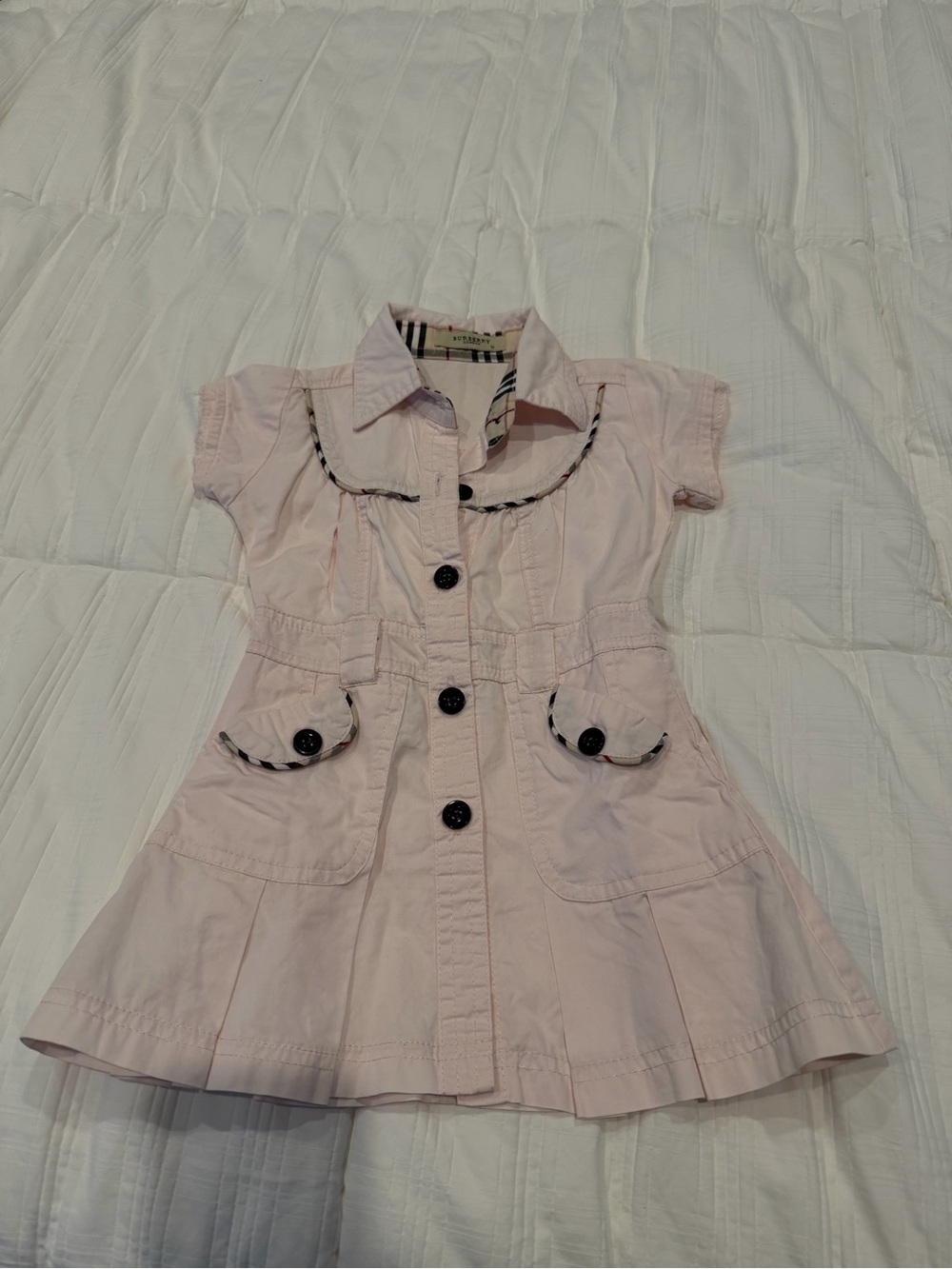 Burberry Pink Button-Front Pique Dress with Contrast Trim